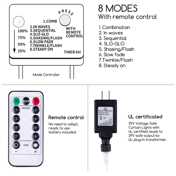 Twinkle 12 Stars 138 LED Curtain String Lights - Picture 6 of 8